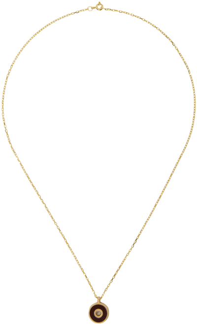 Ellie Mercer Gold Disc Pendant Necklace In 9k Gold / Brown