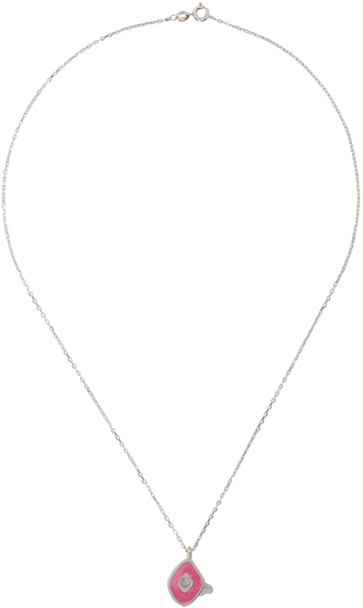 Ellie Mercer Silver Irregular Chain Pendant Necklace In 925 Silver / Pink