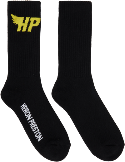 Heron Preston Fly Long Socks In Black Yellow