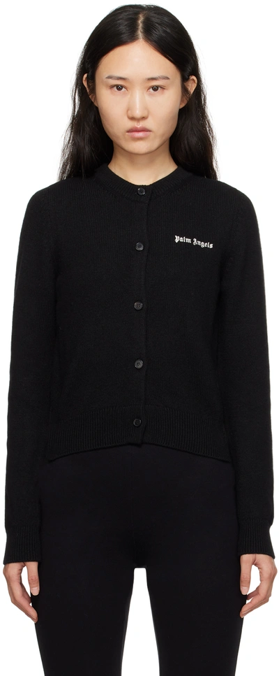 Palm Angels Logo-print Button-up Cardigan In Black White