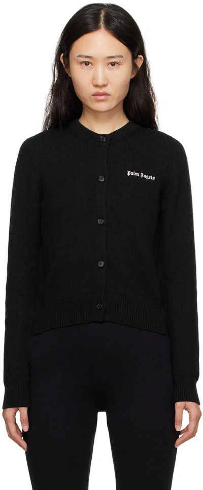 Palm Angels Classic Logo Fitted Wool Blend Cardigan In Black White