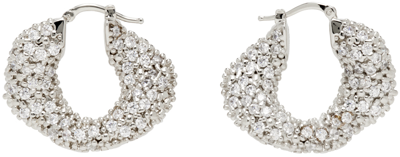 Jil Sander Waved Crystal Hoop Earrings In Silver