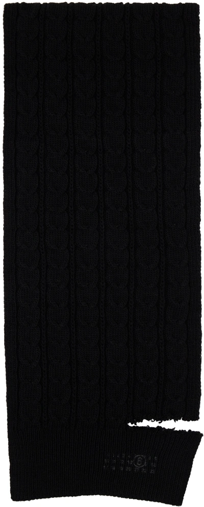 Mm6 Maison Margiela Cable-knit Wool Blend Scarf In Black