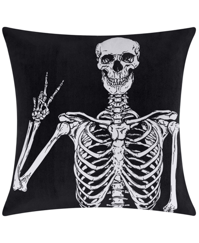 Ediehome Halloween Velvet Peace Skeleton Decorative Pillow, 18" X 18" In Black Multi