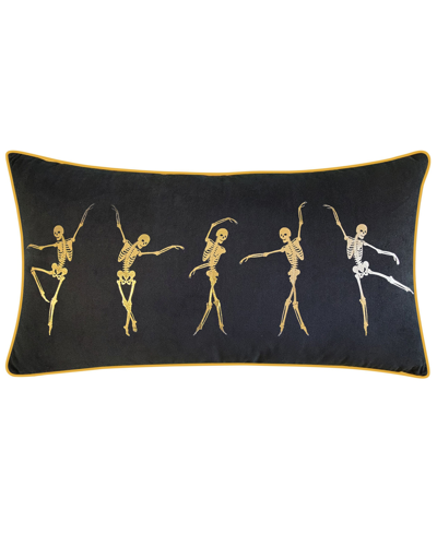 Ediehome Velvet Dancing Skeletons Decorative Throw Pillow, 14" X 26" In Black