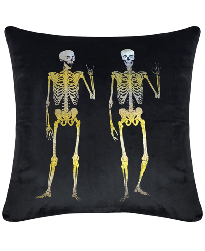 Ediehome Velvet Rocker Skeletons Decorative Throw Pillow, 18" X 18" In Black