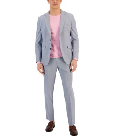 Hugo Boss Mens Modern Fit Houndstooth Suit In Blue Houndstooth