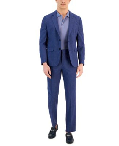 Hugo Boss Mens Modern Fit Micro Grid Superflex Suit In Blue