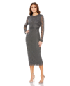 Mac Duggal Beaded Tea Length Sheath With Sheer Sleeves In Charcoal