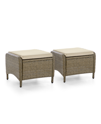 Furniture Of America 2 Piece Outdoor Resin Wicker Ottomans With Cushions In Brown