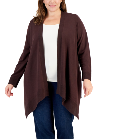 Jm Collection Plus Size Open-front Cardigan, Created For Macy's In Rich Truffle