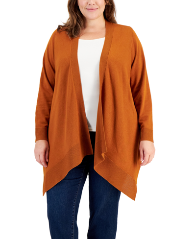 Jm Collection Women's Textured Hem Cascade-front Cardigan, Created For Macy's In Caramel Cafe
