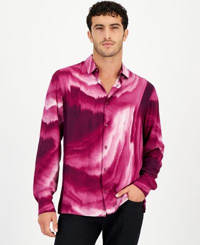Inc International Concepts Men's Swirl Graphic Shirt, Created For Macy's In Cherry Plum