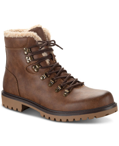 Sun + Stone Men's Kyson Faux-shearling Lace-up Boots, Created For Macy's In Tan