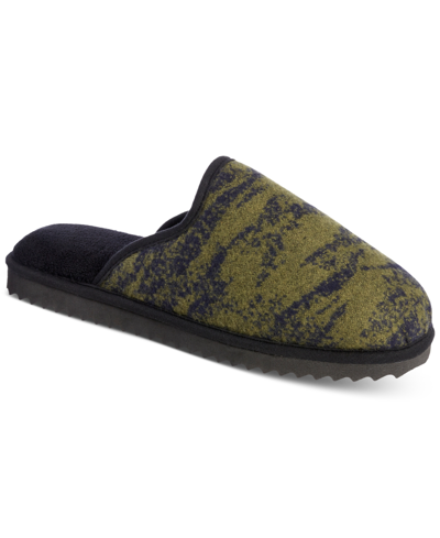 Isotoner Men's Cooper Waffle-knit Camo Memory Foam Slippers In Olive