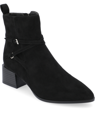 Journee Collection Women's Estelle Stacked Block Heel Booties In Black Suede
