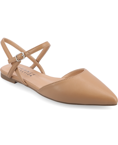 Journee Collection Women's Martine Strappy Pointed Toe Flats In Caramel