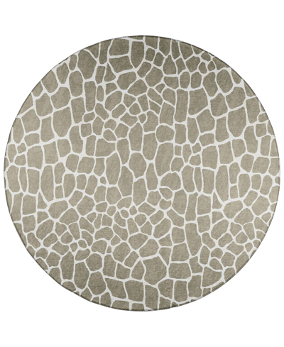 Addison Safari Outdoor Washable Asf34 8' X 8' Round Area Rug In Taupe