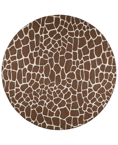 Addison Safari Outdoor Washable Asf34 8' X 8' Round Area Rug In Coffee