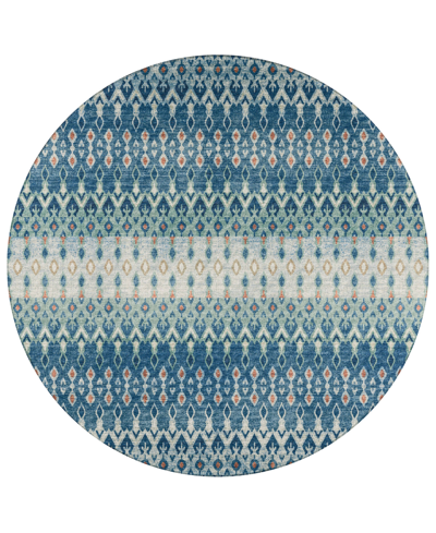 Addison Bravado Outdoor Washable Abv31 8' X 8' Round Area Rug In Turquoise
