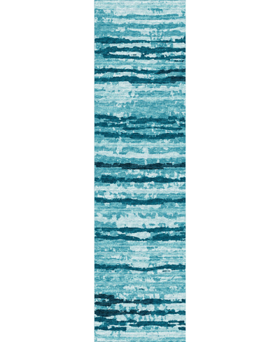 Addison Bravado Outdoor Washable Abv34 2'3" X 7'6" Runner Area Rug In Blue