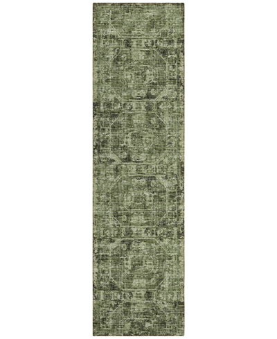 Addison Othello Outdoor Washable Aot32 2'3" X 7'6" Runner Area Rug In Olive