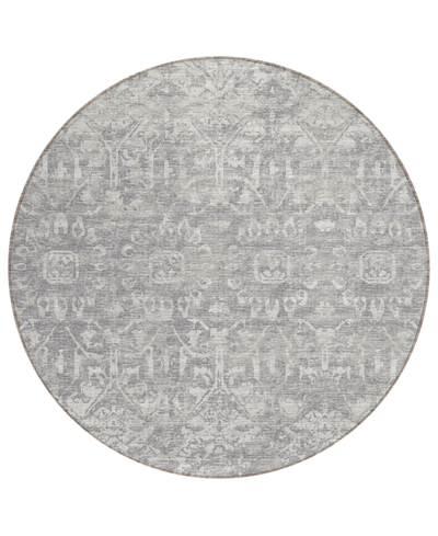 Addison Othello Outdoor Washable Aot31 8' X 8' Round Area Rug In Gray