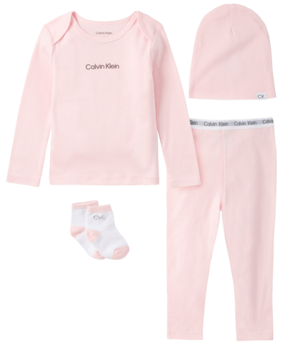Calvin Klein Baby Boys Or Girls Organic Cotton Layette, 4 Piece Set In Pink