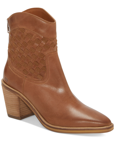 Lucky Brand Women's Aryleis Block-heel Ankle Western Booties In Cognac Leather