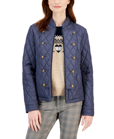 Tommy Hilfiger Women's Jeanette Quilted Mandarin-collar Jacket In Navy Multi