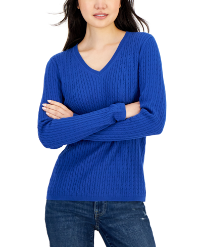 Tommy Hilfiger Plus Size Cable-knit V-neck Ivy Sweater In True Blue