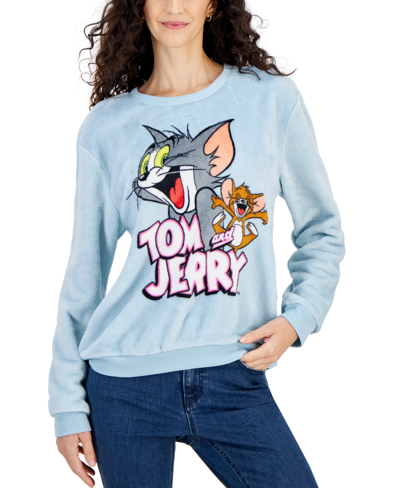 Love Tribe Juniors' Tom & Jerry Graphic Cozy Sweatshirt In Sterling Blue