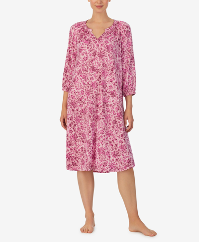 Ellen Tracy Women's 3/4 Sleeve Long Nightgown In Pink Multi
