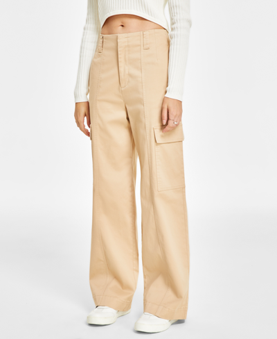 Calvin Klein Jeans Est.1978 Women's Super-high-waist Wide-leg Cargo Pants In Wheat