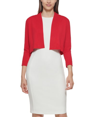 Calvin Klein Women's Open-front 3/4-sleeve Knit Cropped Shrug In Red