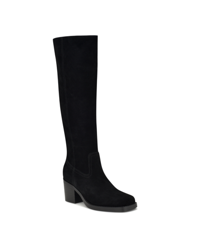 Nine West Women's Koops Square Toe Block Heel Suede Casual Boots In Black Suede