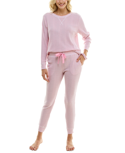 Roudelain Women's 3-pc. Waffle-knit Pajamas & Scrunchie Set In Magazine Stripe