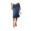 Edikted Mirah Raw Hem Denim Midi Skirt In Dark-blue-washed