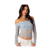 Edikted Elysia Foldover Lace Off The Shoulder Crop Top In Light-blue