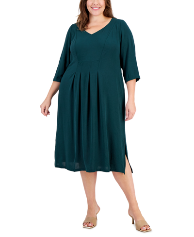 Connected Plus Size V-neck 3/4-sleeve Sheath Dress In Hnt
