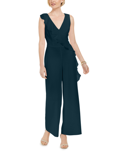 Connected Petite Ruffled Jumpsuit In Hunter