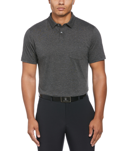 Pga Tour Men's Eco Fine Line Short-sleeve Golf Polo Shirt In Caviar Heather
