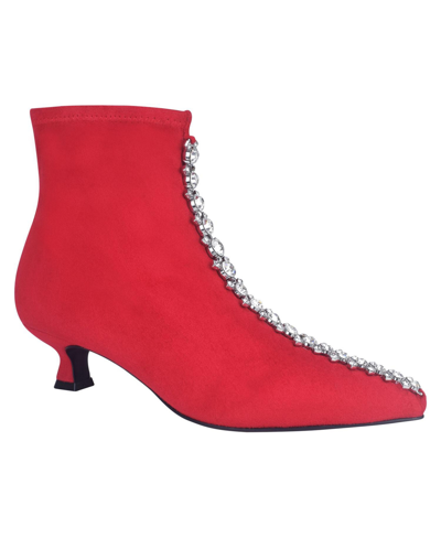 Impo Women's Garda Memory Foam Stretch Embellished Kitten Heel Booties In Classic Red