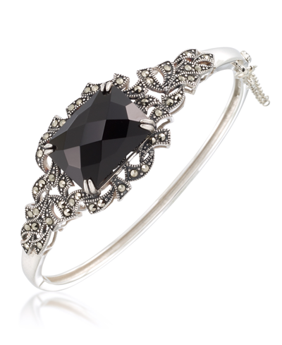 Macy's Marcasite And Faceted Onyx Square Bangle In Sterling Silver
