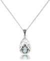 Macy's Blue Topaz Open Work Teardrop Pendant And A Curb Chain In Blue Topaz
