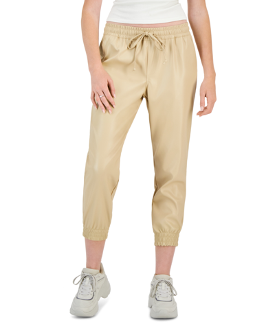 Dollhouse Juniors' Faux-leather Jogger Pants In Oat