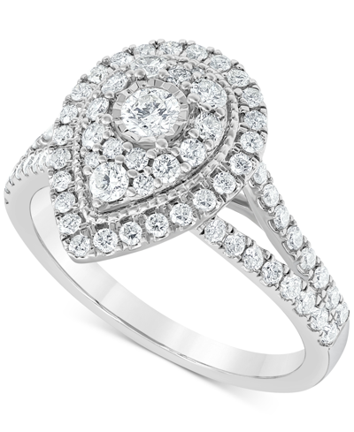 Macy's Diamond Pear-shaped Halo Cluster Engagement Ring (1 Ct. T.w.) In 14k White Gold