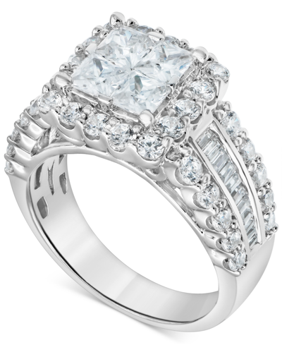 Macy's Diamond Princess Quad Cluster Halo Engagement Ring (3 Ct. T.w.) In 14k White Gold