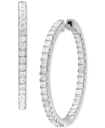 Macy's Diamond Princess In & Out Medium Hoop Earrings (2 Ct. T.w.) In 14k White Gold, 1.125"