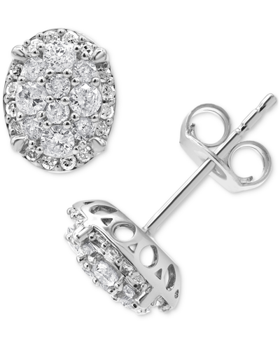 Macy's Diamond Oval Cluster Stud Earrings (1/2 Ct. T.w.) In 14k White Gold